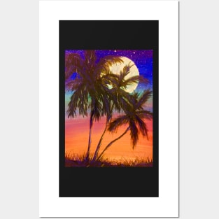 THREE PALM TREES SUNSET Posters and Art